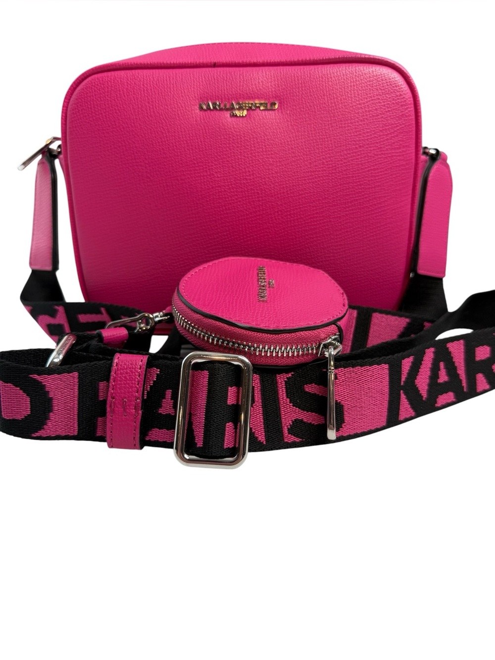 Karl Lagerfeld Hot Pink Crossbody Bag with Black Logo Strap - Picture 3 of 8